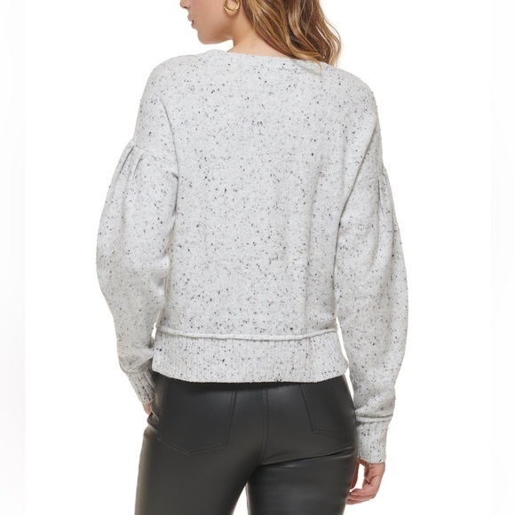 DKNY Crew Neck Long Puffed Volume Sleeve Pleated Dropped Shoulder Sweater Sz. L - Picture 2 of 8